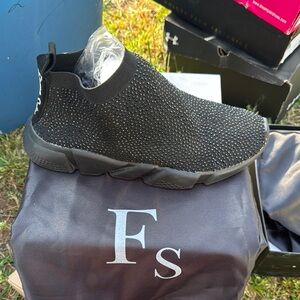 Black Slip-On Sneakers with Rhinestones